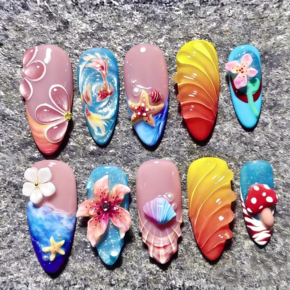 3D Ocean Press On Nails