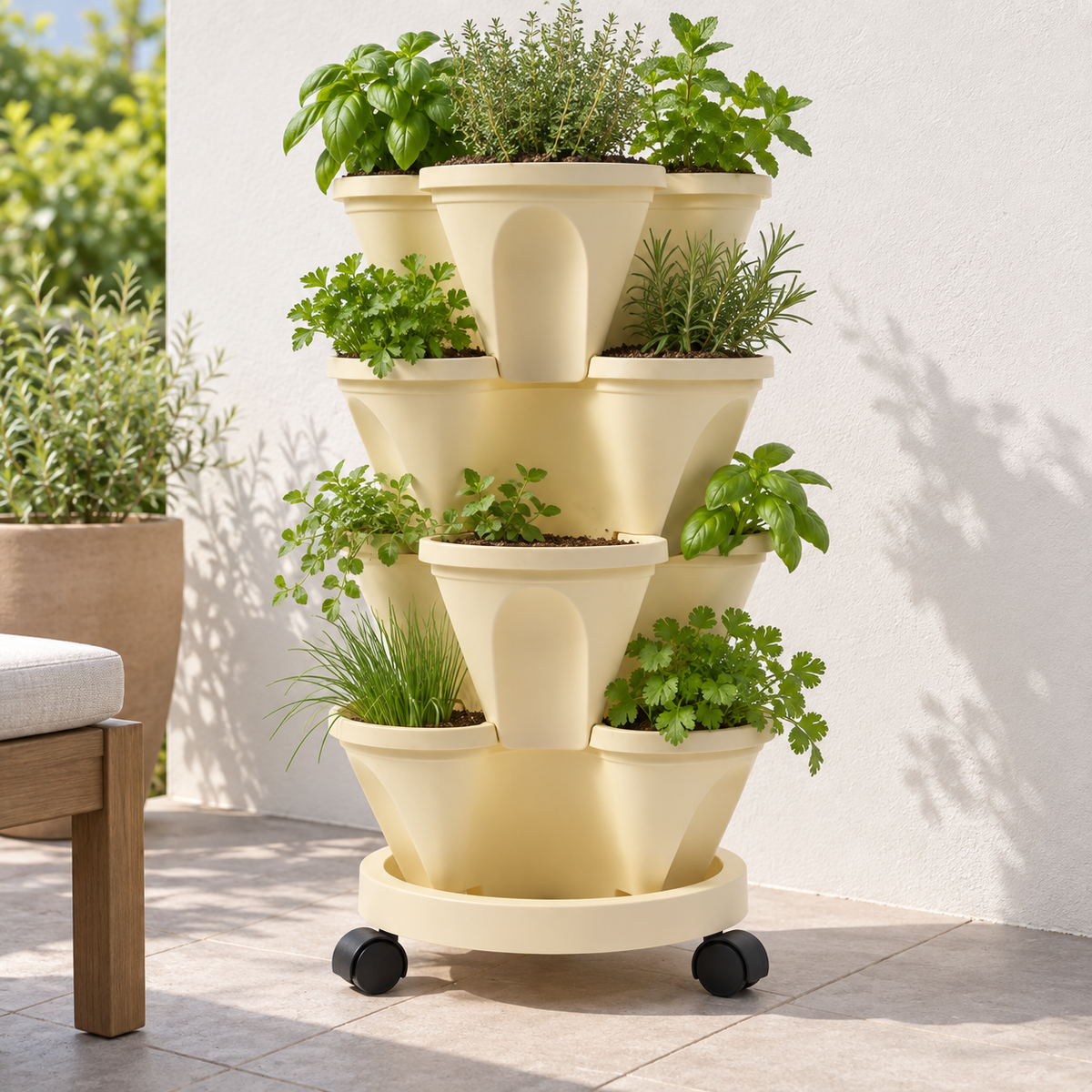 Rolling Three-Pocket Planter Tower