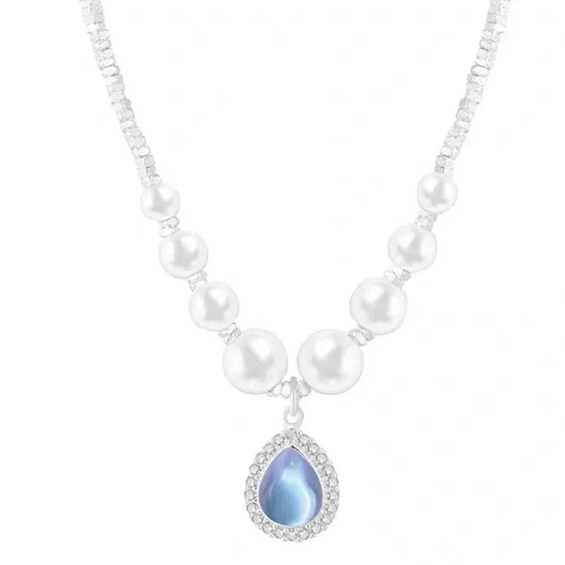 Ocean Blue Water Drop Pearl Necklace For Women