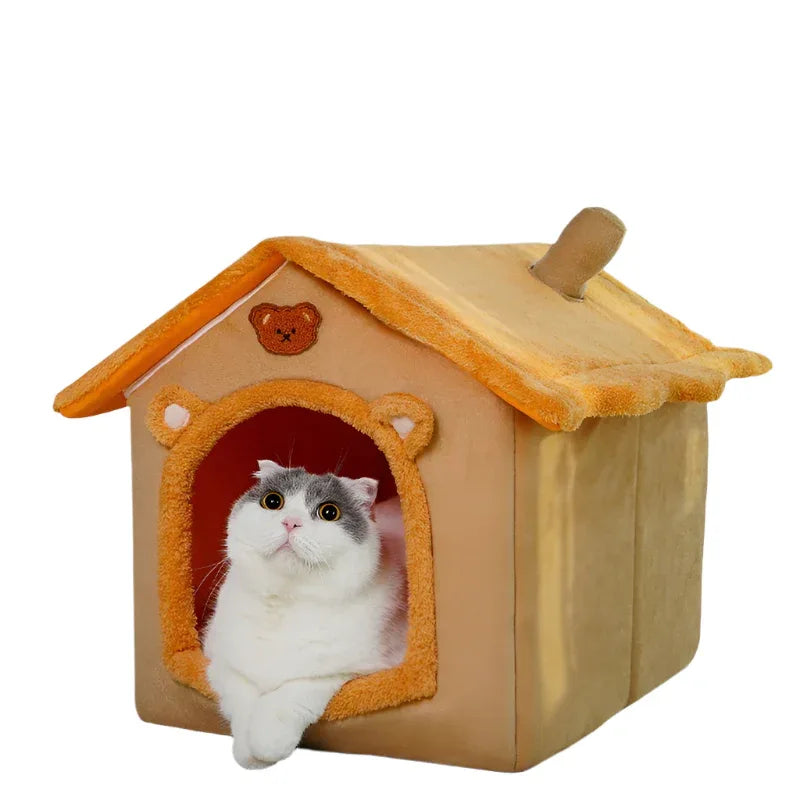 Cute Universal Pet Dog Cat House With Removable And Washable Pet Bed