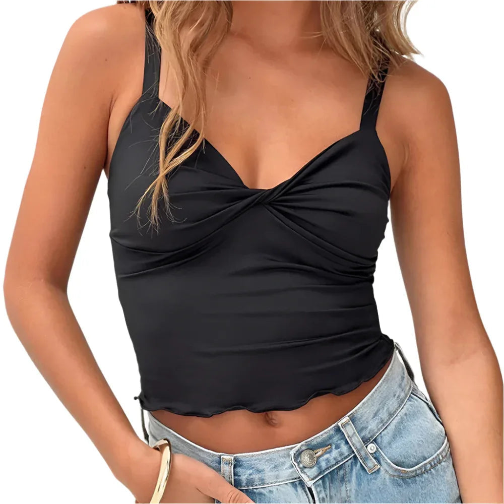 Women's Bow Camisole Backless Tank Waist Trimming Wave Edge Bandeau Sling Top