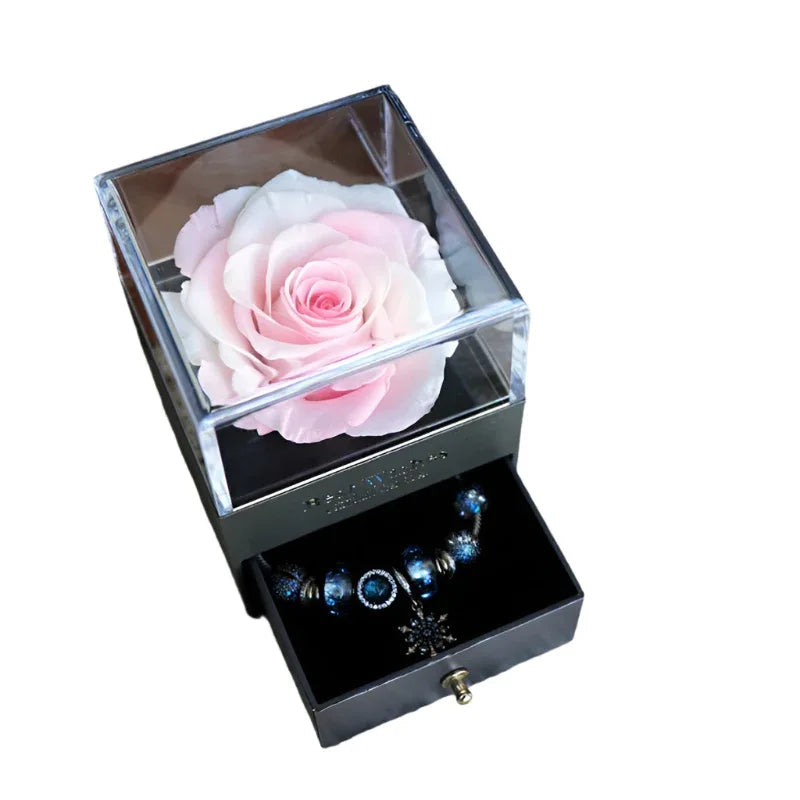 Eternal Romantic Flower Rose Jewelry Box for Birthday Presents Valentines Day Wedding Gift