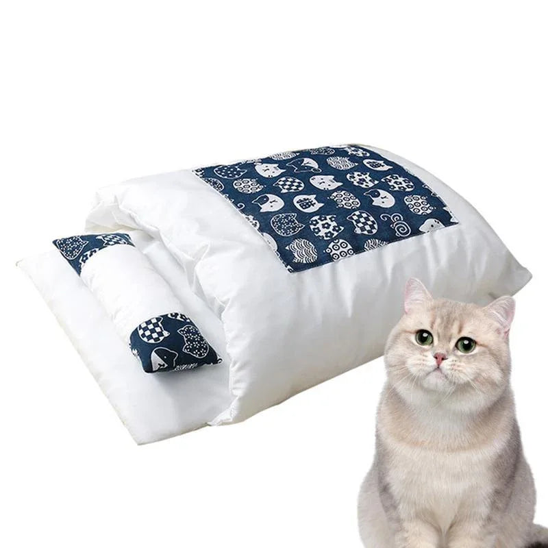Cat Dog Pet Warm Cozy Cushion Bed With Blanket Design Pet Sleeping Bag