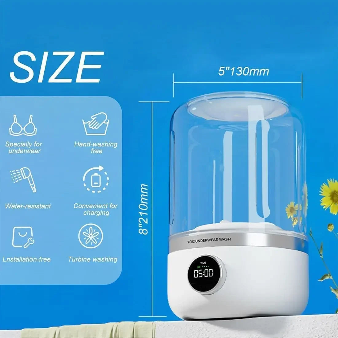 Cordless Portable Washing Machine Underwear Baby Clothes Washer with Quiet Motor