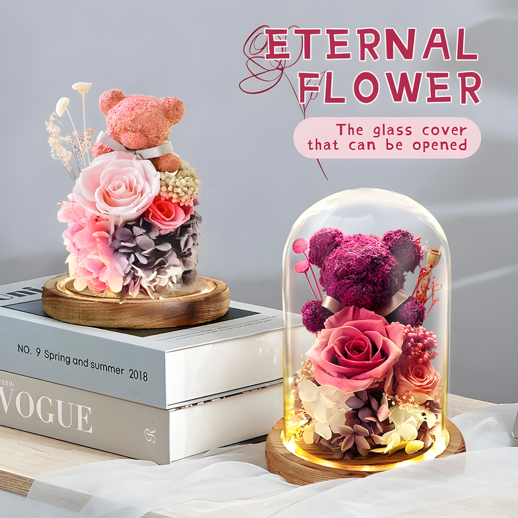 Rose Bear Glass Dome