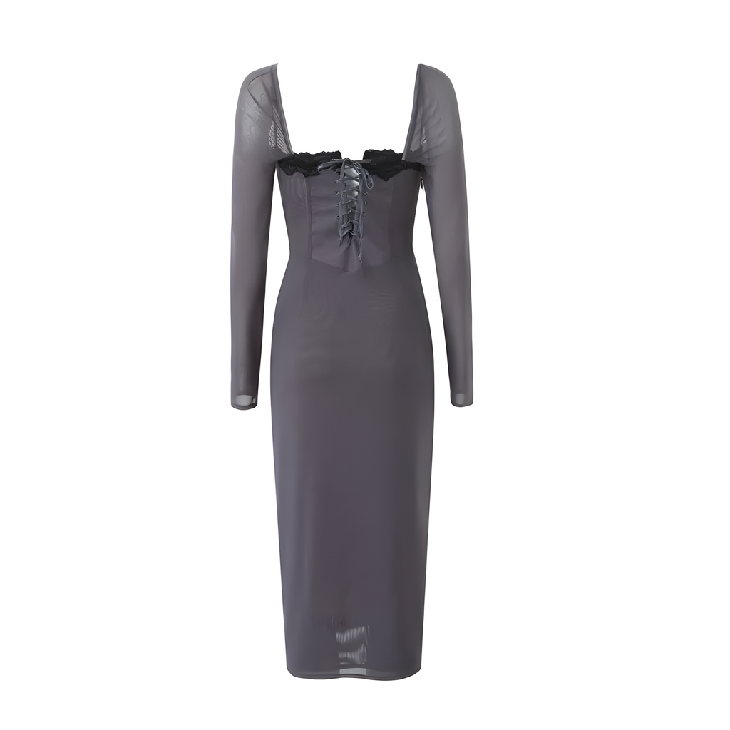 Lace Square-Neck Midi Dress