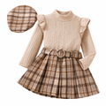 Girls Knit Top and Plaid Skirt Set