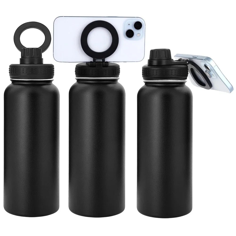 Isolierte Wasserflasche mit Handyhalterung