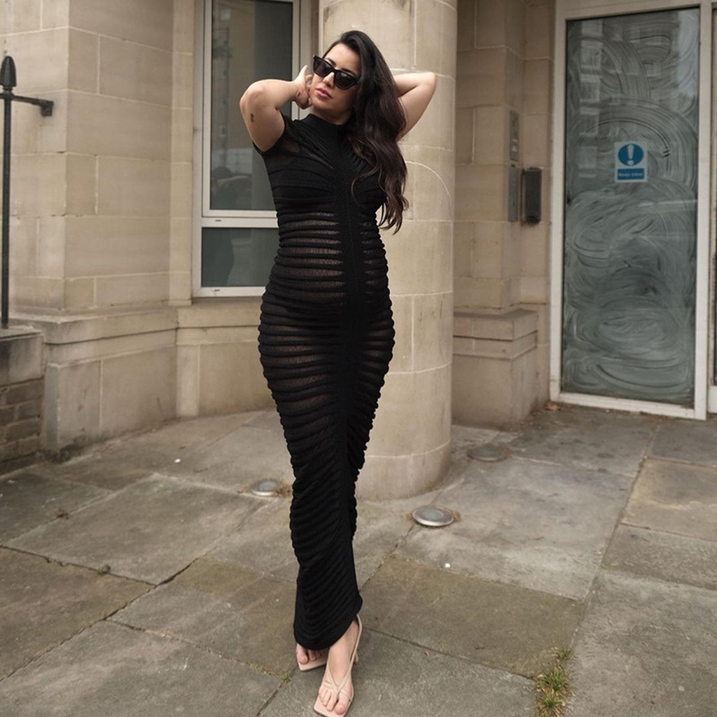 Ruched Short-Sleeve Midi Dress