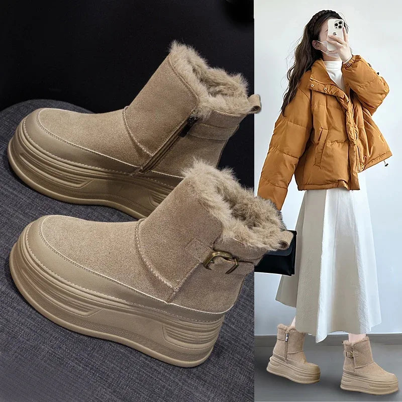 Thick-Soled Height Increasing Shoes Cold-Proof And Fur-Lined Leisure Warm Women's Boots