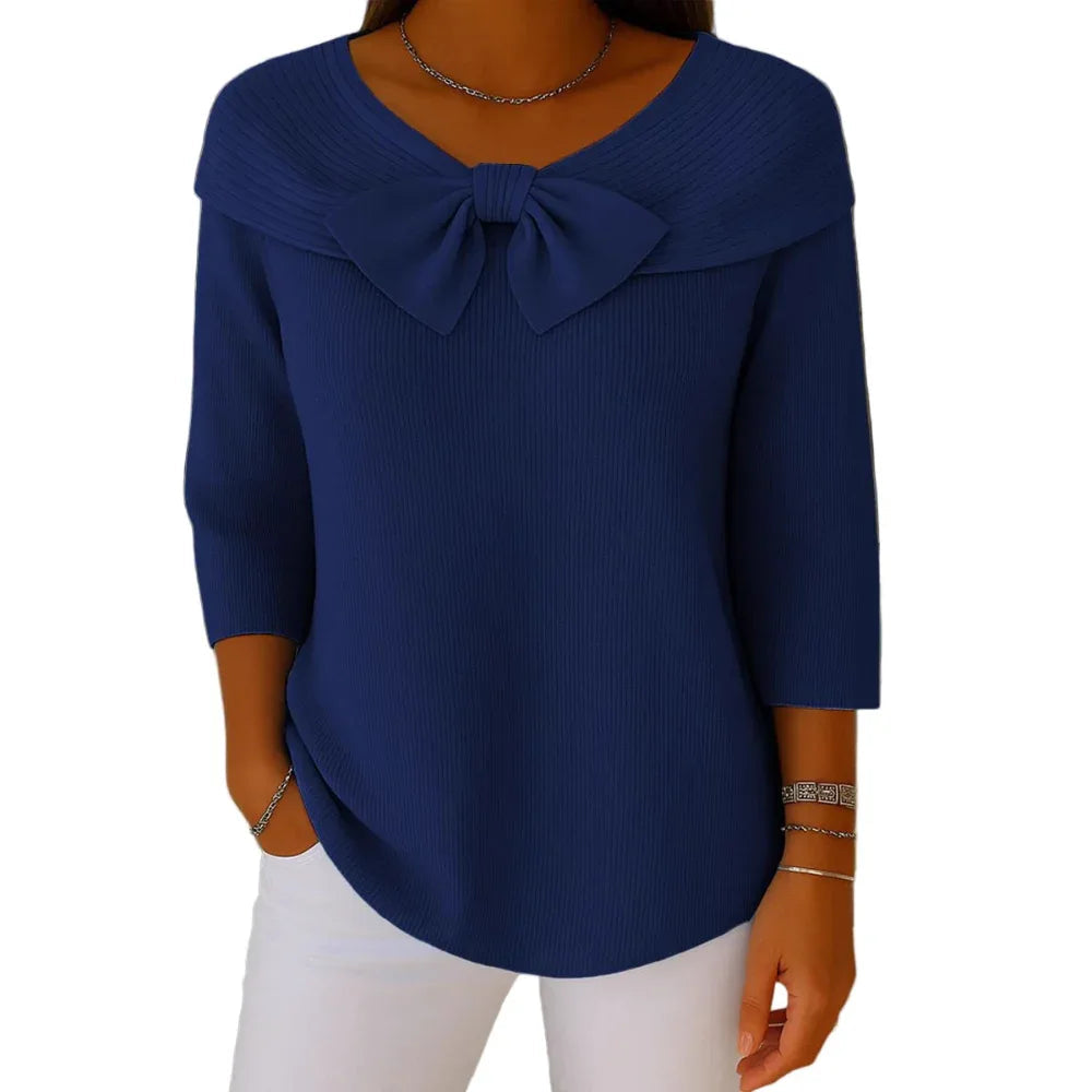 Knitted Bow Solid Color Sweater Autumn And Winter