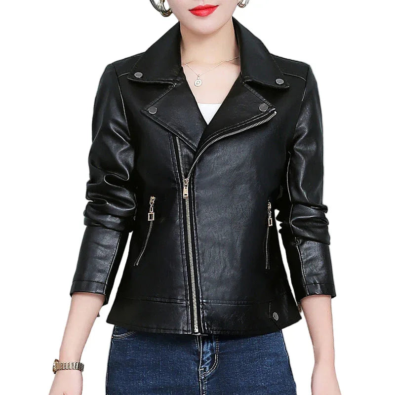 Versatile Short Women's Imitation Leather Jacket