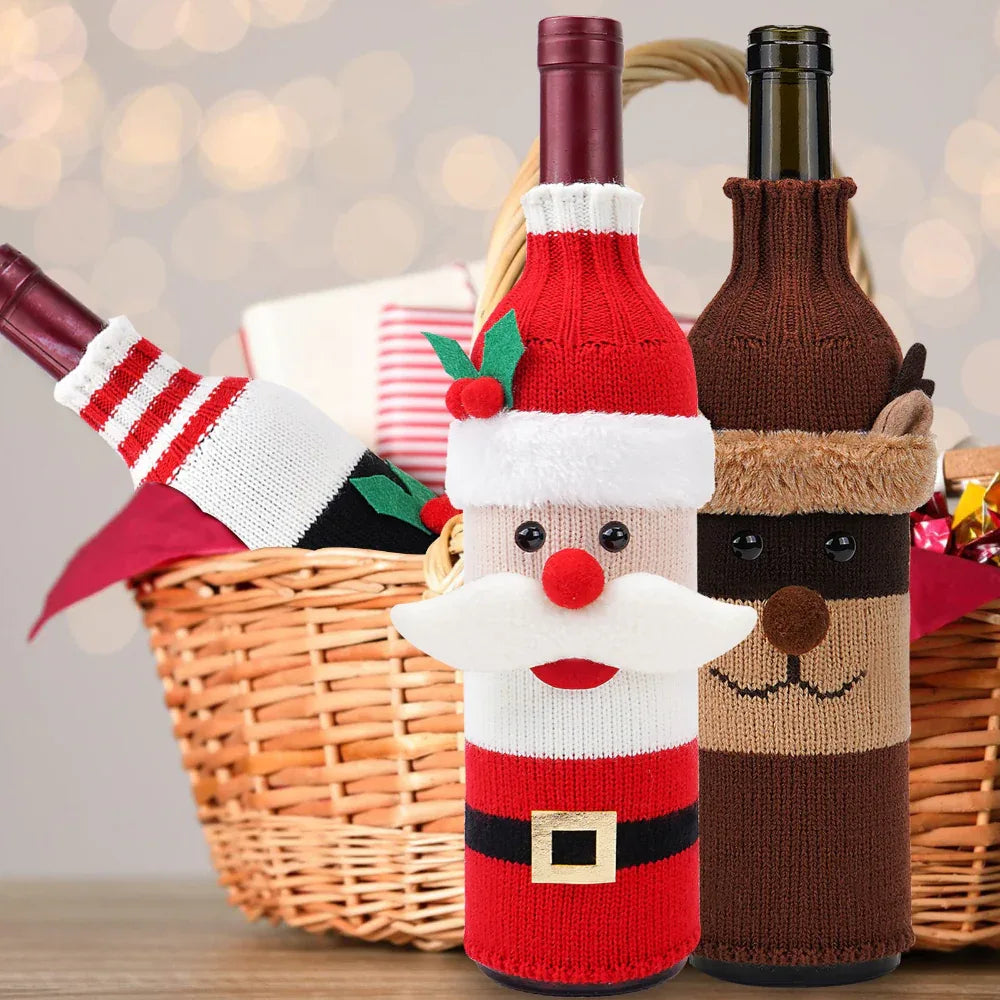 Christmas Decorations Knitted Bottle Covers
