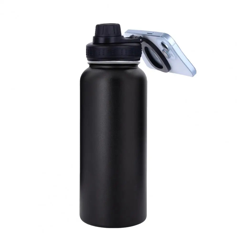 Isolierte Wasserflasche mit Handyhalterung