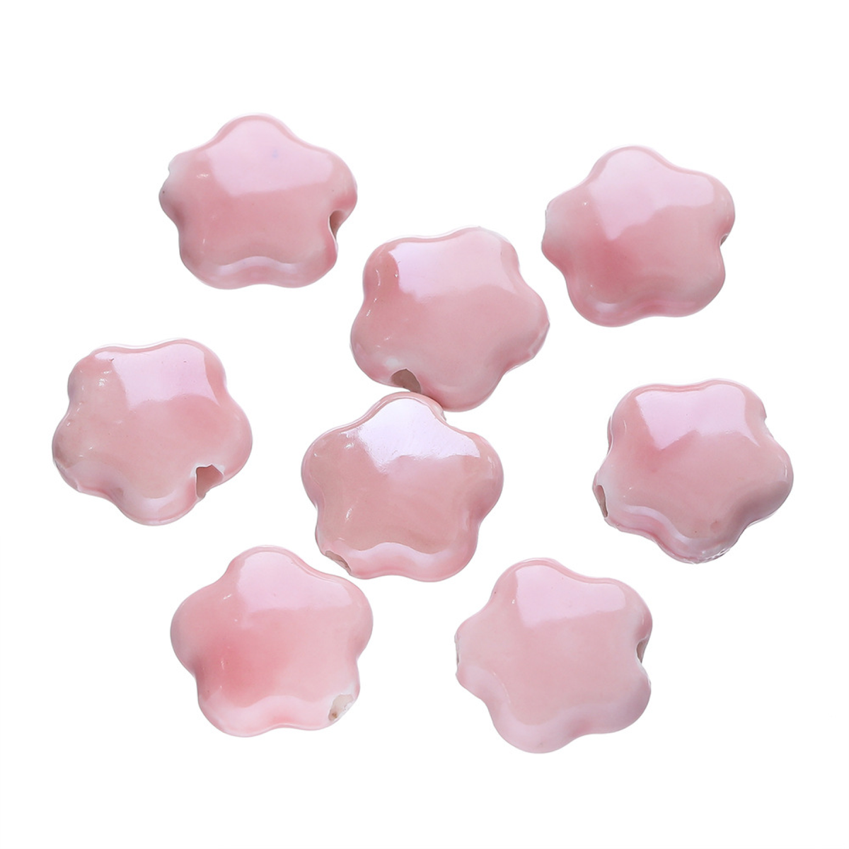 Five-Petal Ceramic Flower Beads, 10-Pack