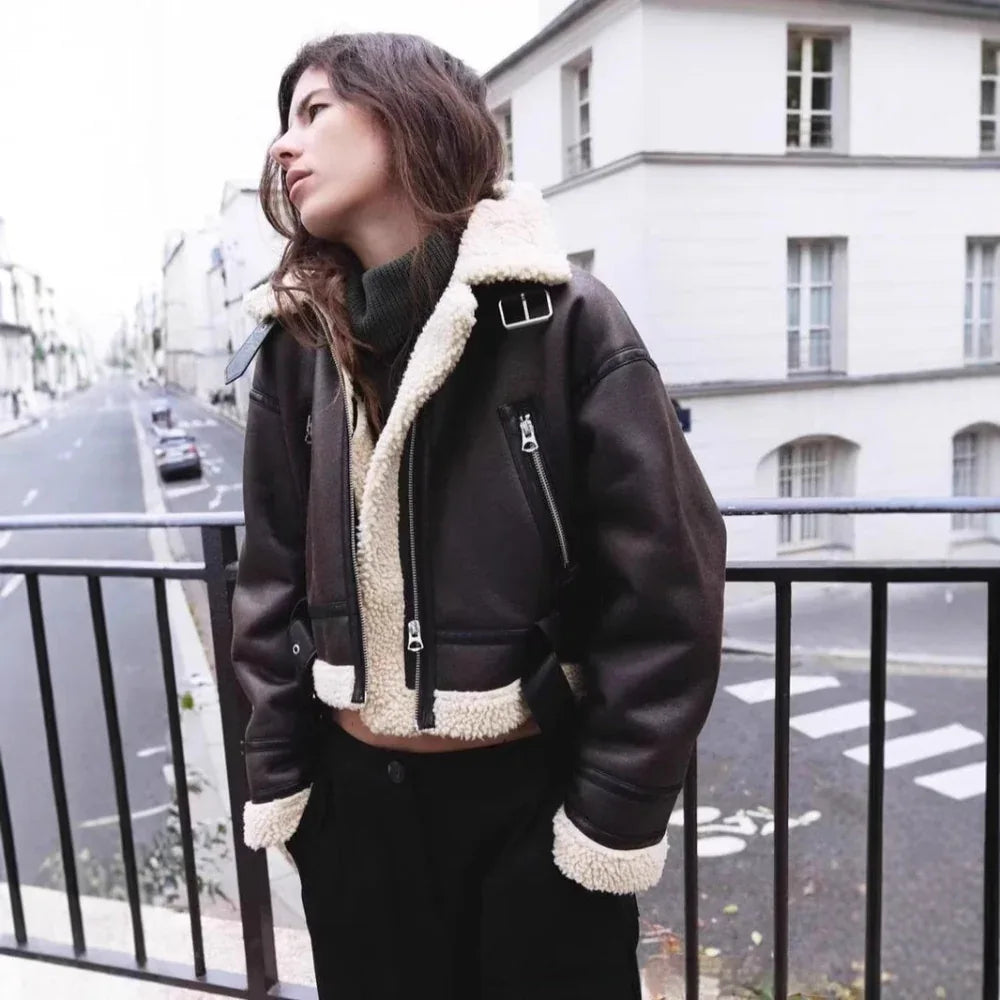 Fur Integrated Lapel Thickening Warm Double-Sided Casual Women's Jackets