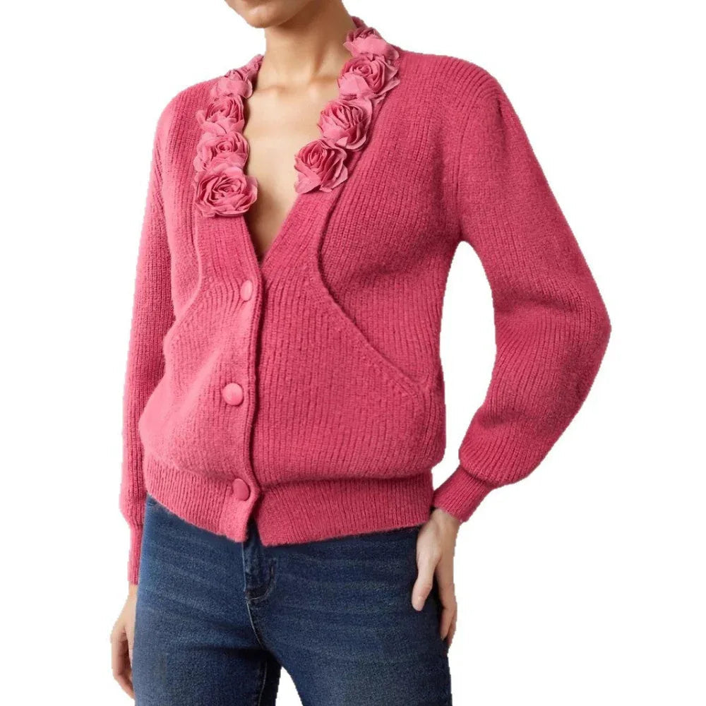Autumn And Winter French Rose V-Neck Women's Sweater