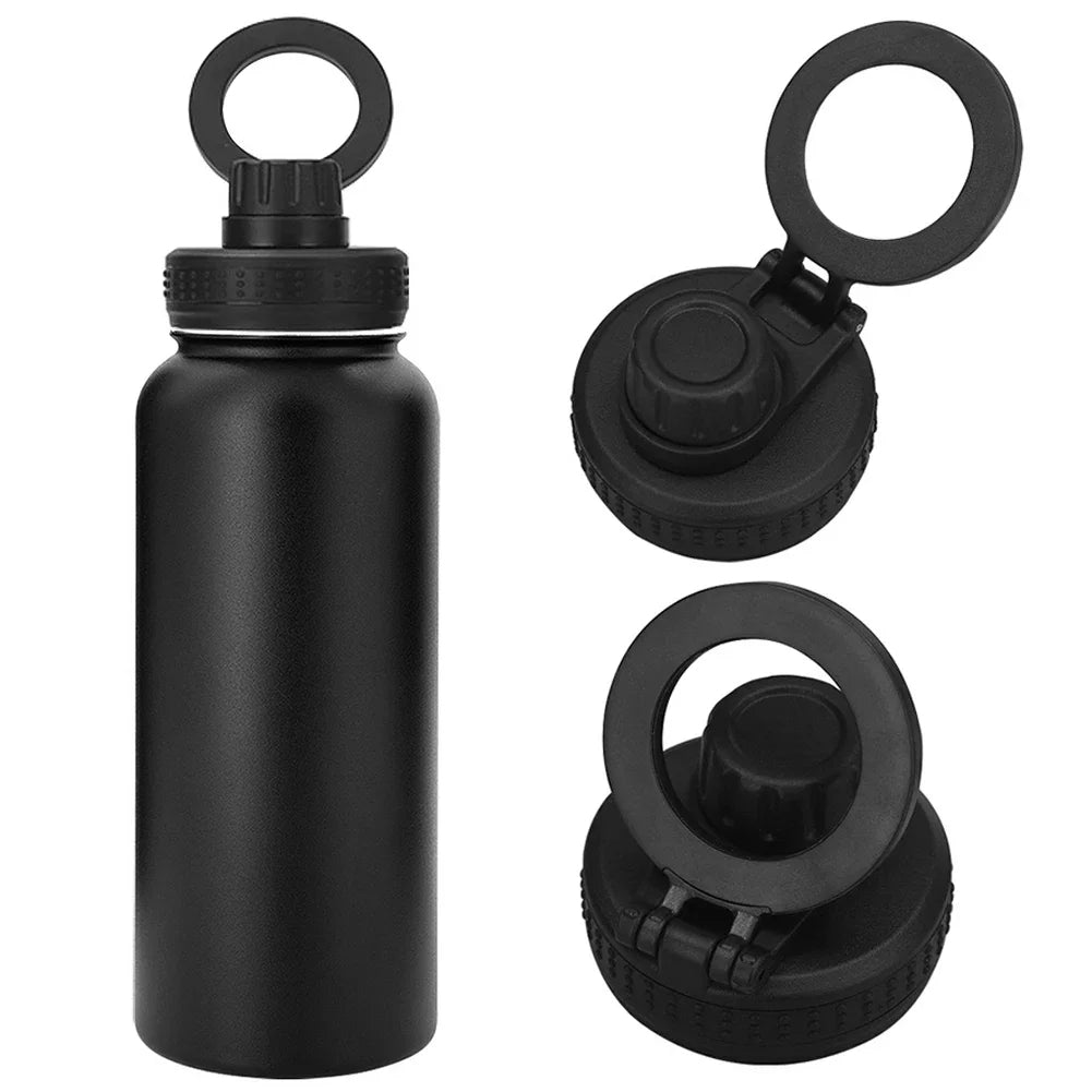 Isolierte Wasserflasche mit Handyhalterung