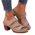 Square-Heeled Peep-Toe Summer Sandals Solid Color Casual Shoes