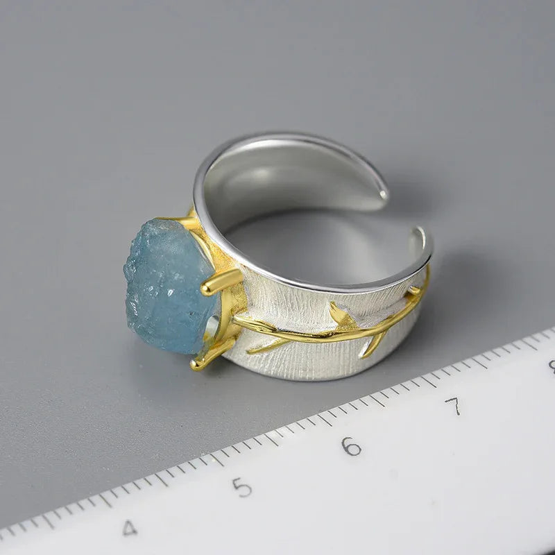 S925 Women's Long Leaf Gemstone Ring
