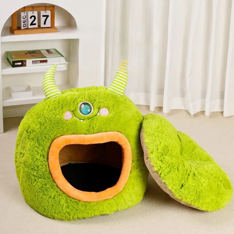 Fully Enclosed Safe And Cozy Cartoon Monster Pet Bed House For Dogs And Cats