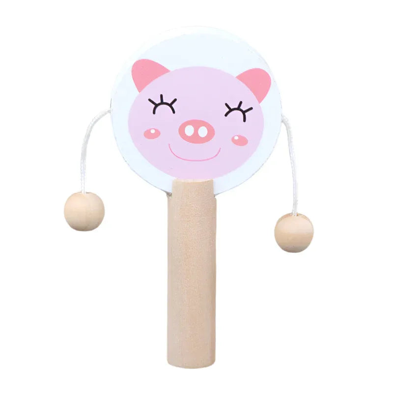 Wooden Musical Drum Rattle Toys For Babies Toddlers 0-36 Months