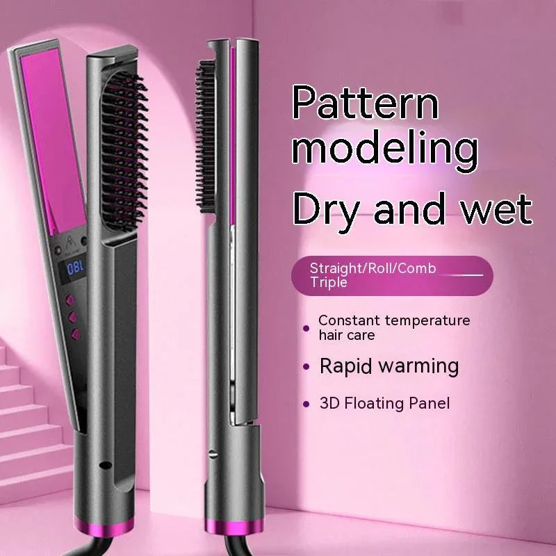 Three-in-one Multifunctional Hair Straightener Comb Roll Splint Wet And Dry Hair Dual-Use