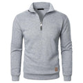 Men's Stand Collar Half Zip Long-Sleeved Casual Solid Color Fleece Top Sweater