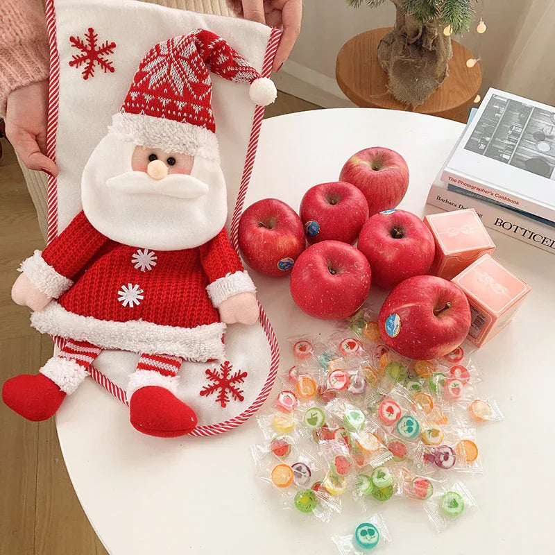 Christmas Decorations Knitted Three-Dimensional Snowman Santa Stockings Gift Bag