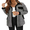 Contrast Color Plaid Jacket Casual Polo Collar Velvet Coat For Women