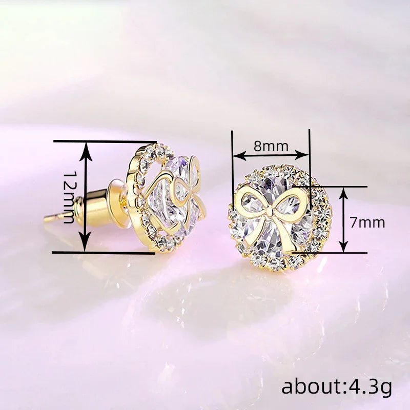 Women's Bow Stud Earrings Sweet Accessory Micro Inlaid Zircon
