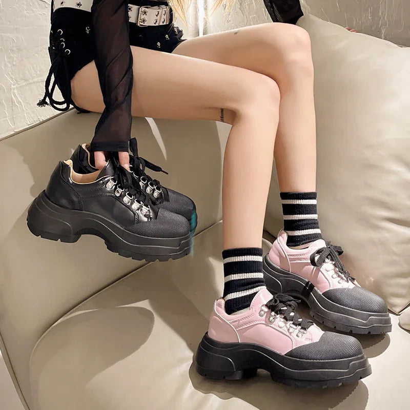 Platform Leather Shoes Female British Style Sneakers