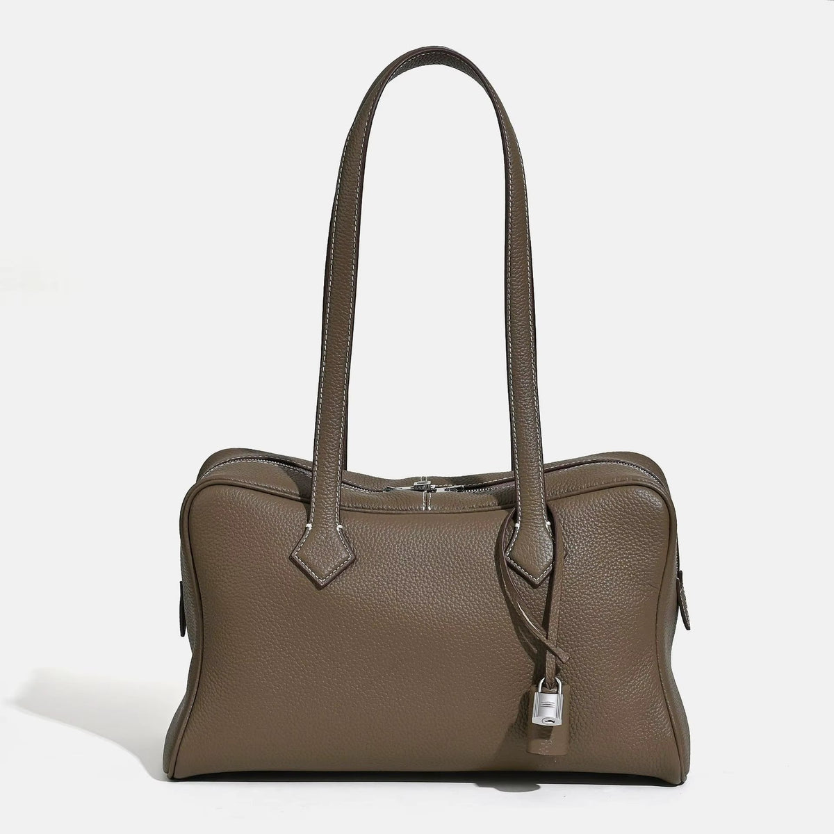 Handväska i PU-läder, tvåfärgad design, rymligt huvudfack