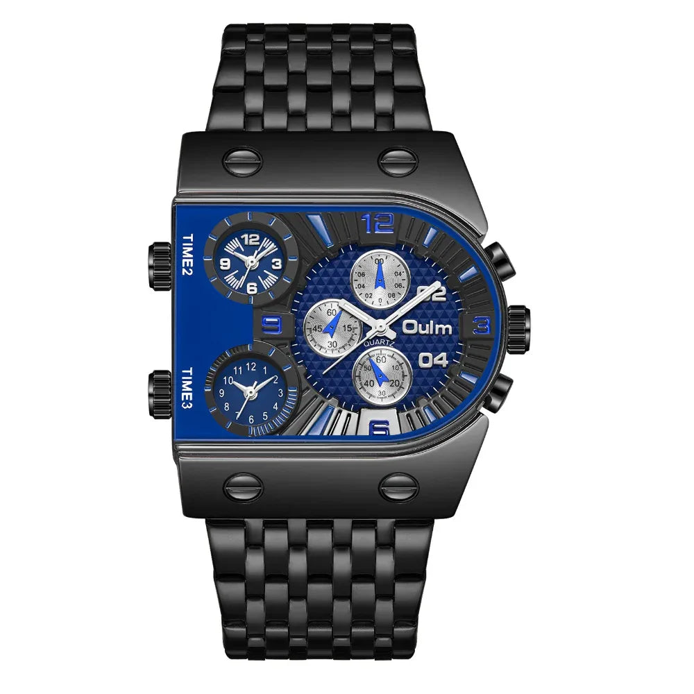 Men's Large Dial Luminous Multiple Time Zones Watch