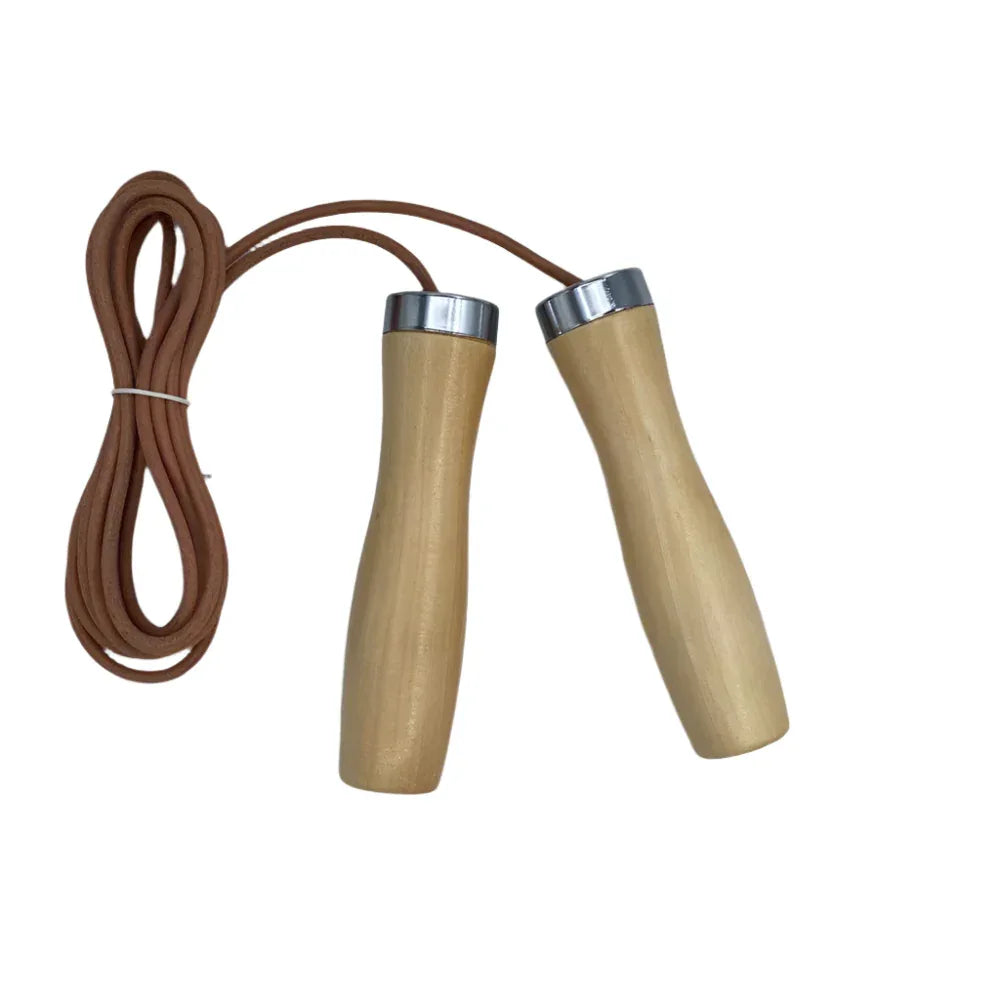 Real Cowhide Leather Rope With Solid Wood Handles Fitness Training Jump Rope