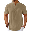 Men's Retro Cotton And Linen Striped Casual Loose Henley Shirt