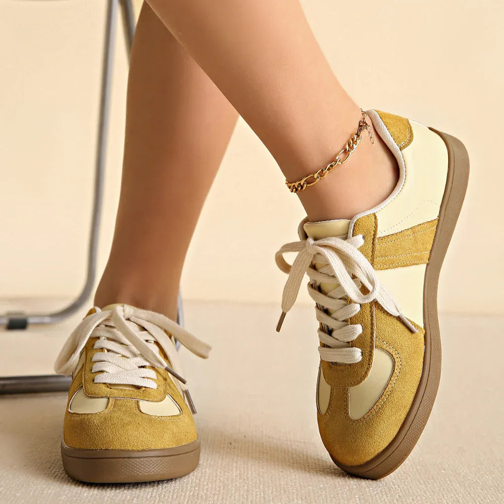 Round Toe All-Matching Lace-Up Flat Retro Low-Top Sports Sneakers