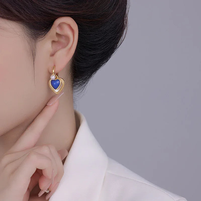 Natural Shell Klein Blue Loving Heart Earrings Clip For Women