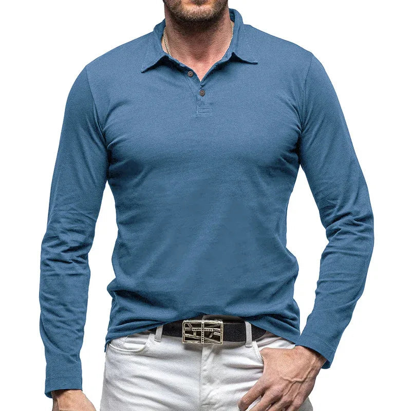 Retro Polo Shirt With Long Sleeves For Men