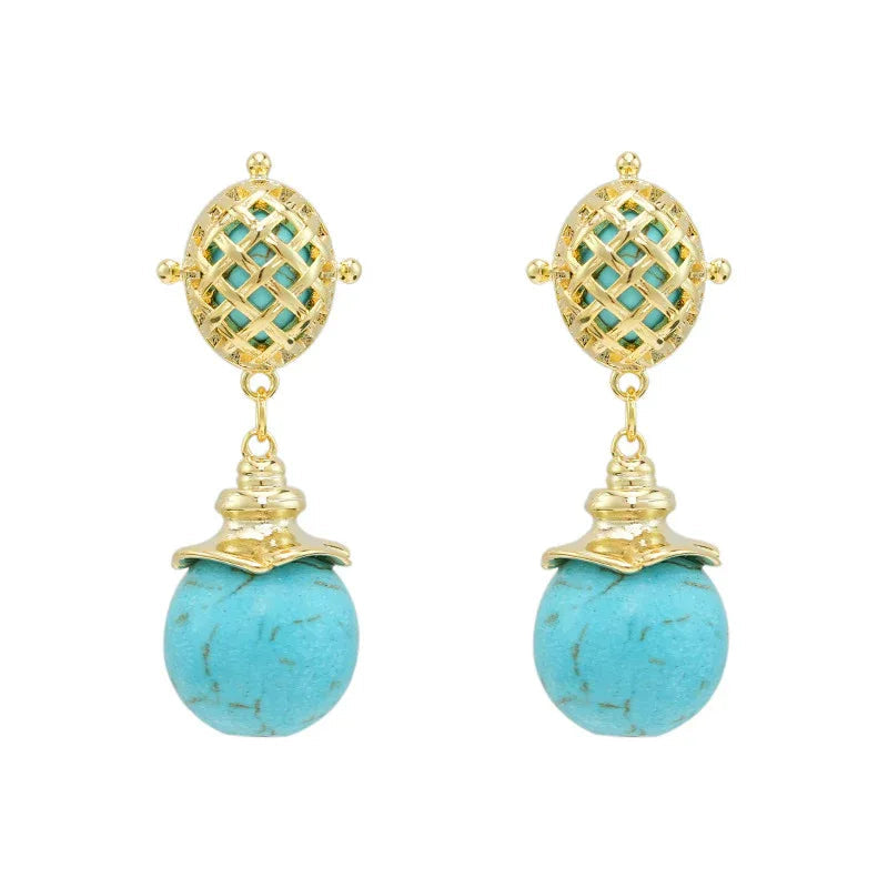 Turquoise Long Silver Pin Earrings For Women