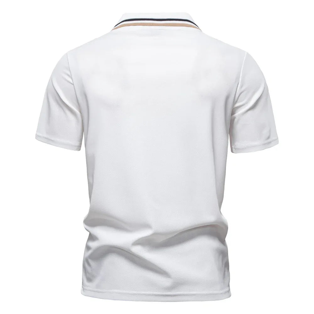Short-Sleeved Polo Shirt Striped Lapel Business Casual Top Men