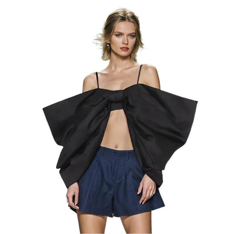 Fashion Solid Color Pure Desire Bow Suspenders Top
