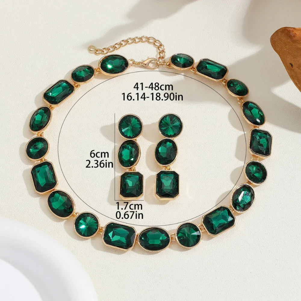 Luxurious Style Antique Style Gorgeous Shiny Crystal Colored Gems Necklace & Earrigns For Women