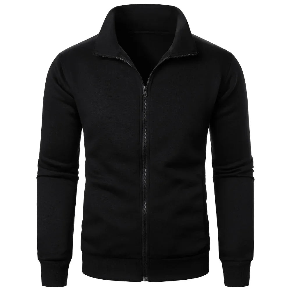 Stand Collar Cardigan Zipper Fleece Thickened Sweater Threaded Cuff Casual Sweatshirt