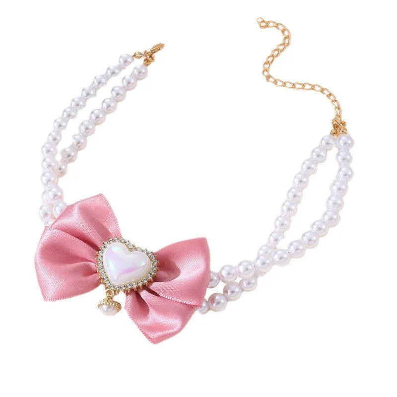 Cute Heart Shape Princess Style Pet Dog Cat Pearl Necklace
