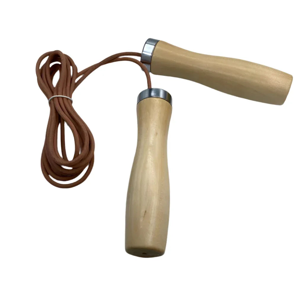 Real Cowhide Leather Rope With Solid Wood Handles Fitness Training Jump Rope