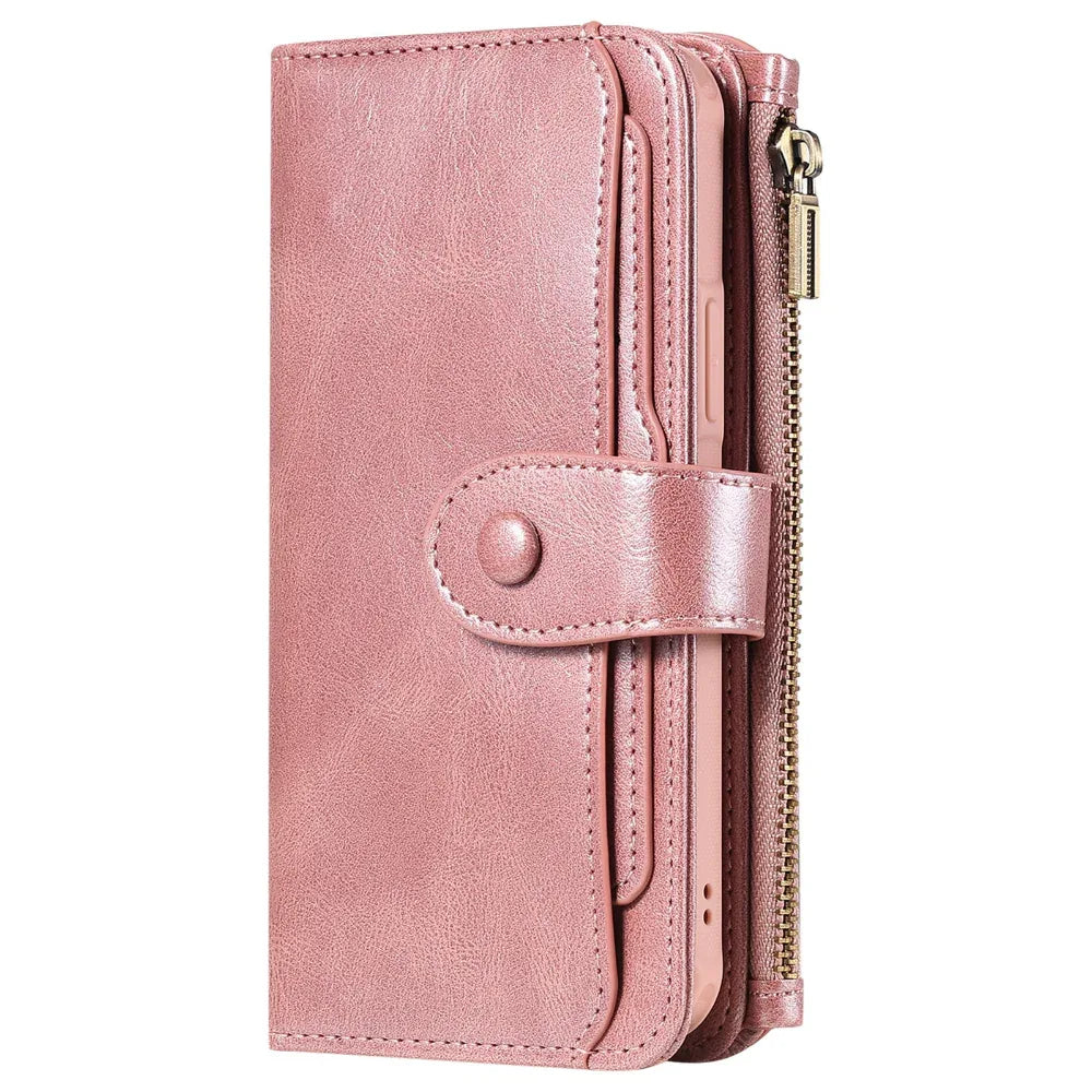 Leather Retro Phone Case Multi-Function Wallet With Magnetic Buckle Closing Method