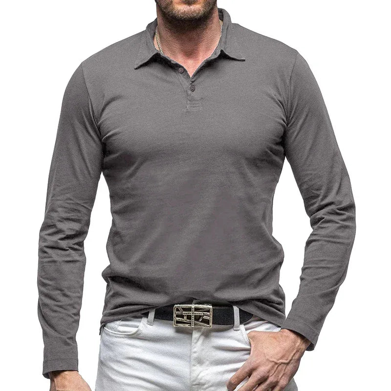 Retro Polo Shirt With Long Sleeves For Men