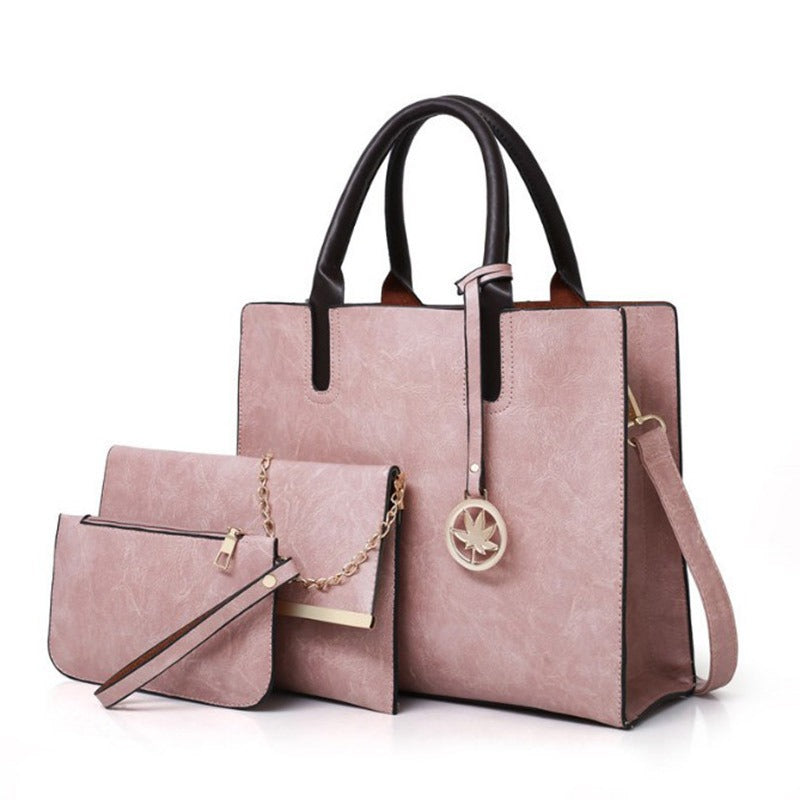 Retro handväska– 3‑delat väskset: tote + kuvertväska + armbandsväska