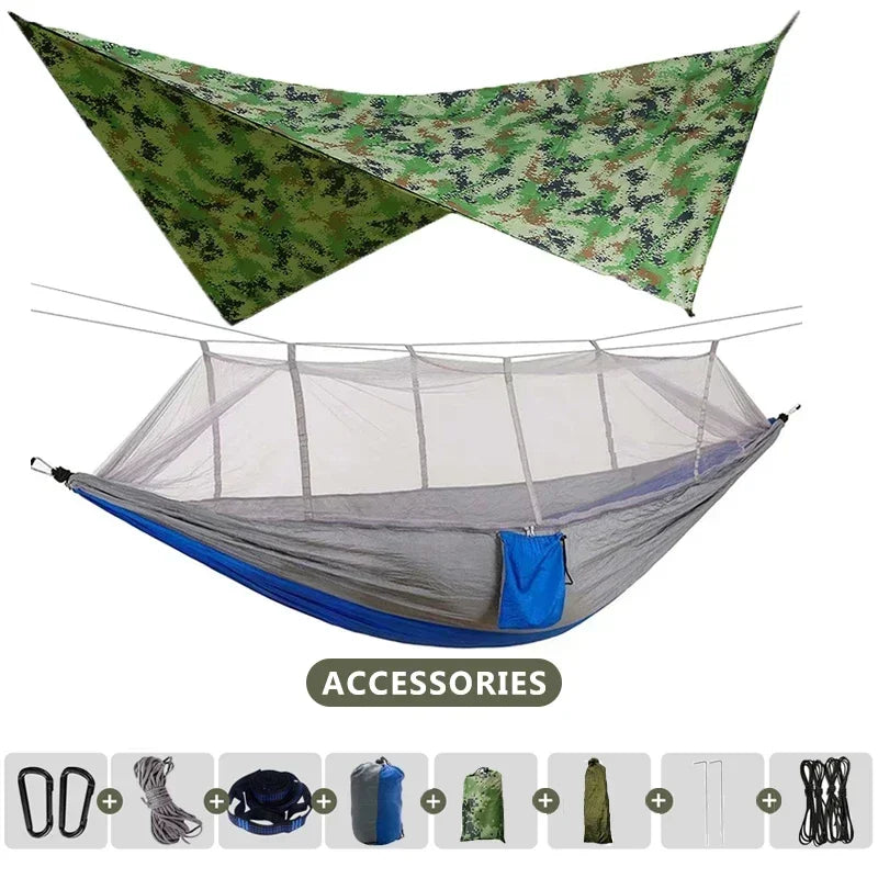 Camping-Hängematte mit Moskitonetz und Plane